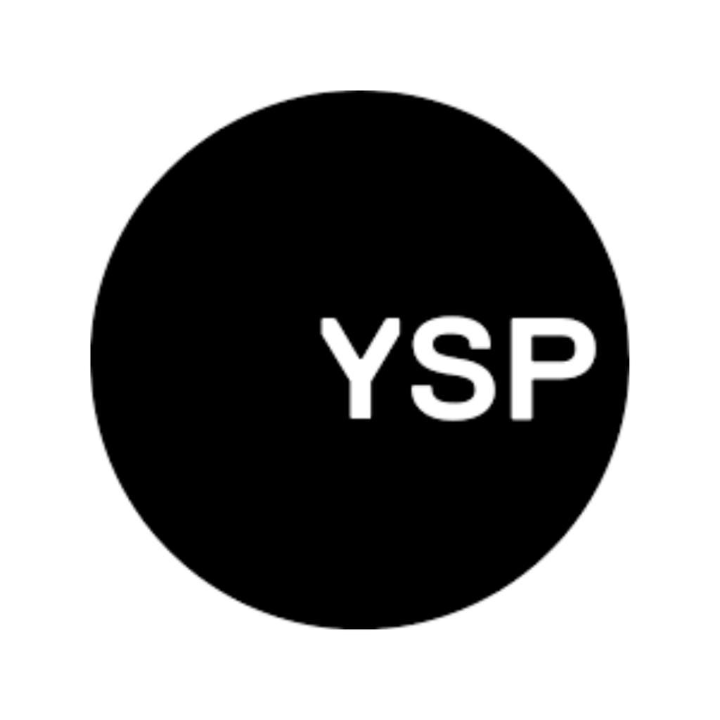 A logo for Yorkshire Sculpture Park that is a black circle with the letters 'YSP' in white inside the circle.